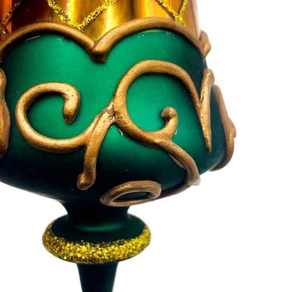 Handblown Christmas Hanging Ornaments Set of 2 Green/Gold and Red/Gold - Picture 5 of 8